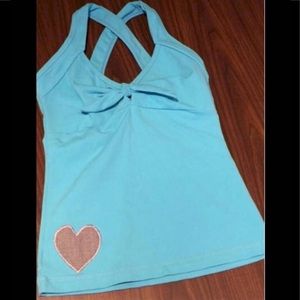 Activewear cross back teal blue tank top small new